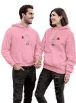 YAGNAPURUSHFAB Men's & Women's Casual LO+VE Love Printed Full Sleeve Cotton T Shirt, Warm Pullover Monkey Cap, Hooded Neck, Regular Fit, Sweatshirts Hoodies for Couple- Pack of 2 Baby Pink