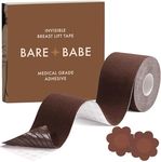 Bare Babe Boob Tape, Boobtape for Breast Lift | Includes Nipple Covers | Body Tape for Push up & Shape (Cocoa, Regular 2in)