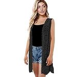 Womens Floral Crochet Lace Boho Trim Sleeveless Open Front Vest Cardigan, Rbb11, One size