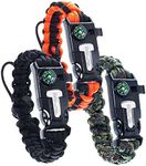 Premium Survival Bracelet–Set of 3–Emergency Outdoor Paracord Bracelet 5 in 1–Rescue Rope, Compass, Whistle–Perfect for Camping, Hiking, Trekking, Travel, One Size, paracord