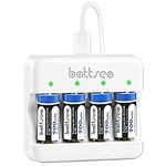 Battsea Rechargeable 123A / 123 Lithium Batteries 4 Pack 900mAh 3.7V with Fast Charger Compatible with Arlo Camera Flashlights Microphone Smoke Detector Electric Shaver Alarm Clock Calculator