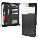 Deziliao 3-Ring Padfolio Portfolio Binder Organizer, Document Organizer Folio, 10.4 Inch PU Leather Business Portfolio with Zipper, Business Planner Notebook Organizer for Women/Men（Black）