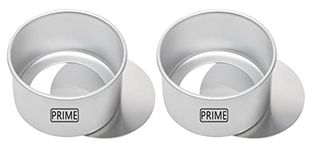 Prime Bakers and Moulders Round Removable Base Cake Mould, 5 inch Diameter, 3 inch deep Loose Bottom tin for Oven (2 Pcs)