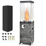 TANGZON Gas Patio Heater, Portable Propane Fireplace with Lockable Wheels and Weatherproof Cover, Outdoor Flame Fire Pit Heater for Garden, Camp, BBQ & Party, 12KW (Dark Grey)