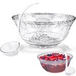 Premium Large Clear Punch Bowl Plastic Lightweight 2 Gallon with Clear Plastic Serving Ladle 5 oz Embroidered Design 8 Quart Serving Bowl