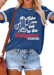 ALLTB Baseball Shirts Women Funny Baseball Ballgame Graphic Tshirt Baseball Mama Shirt Striped Graphic Tee Short Sleeve Top B-Blue