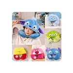 U Shaped Neck Pillow with Cute Cartoon Animal, 2 in 1 Cap Cozy Travel Cushion Head Stress Relief Airplane Home Car Seat Office, Soft and Comfortable Sleep, Gifts for Children (D)