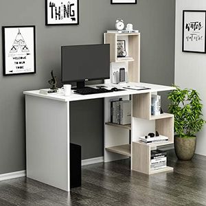 HOMIDEA DERONI Bureau - Table pour Ordinateur avec étagère en Un Design Moderne (Blanc/Avola)