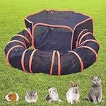 kathson Small Animal Playpen, Pet Fence with Surround Tunnel, Portable Breathable Exercise Indoor Outdoor Anti Escape Cage,Yard Fence with Top Cover for Guinea Pig,Cat,Bunny,Hamster,Ferret,Hedgehog