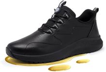 Delobi Non Slip Work Shoes for Men Slip on Waterproof Kitchen Chef Restaurant Walking Sneakers Comfortable Food Service Working Footwear Leather Nursing Shoe Size 8.5 Wide Black