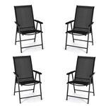 GiantexUK Folding Outdoor Dining Chairs Set of 2/4, Metal Frame Garden Chairs with High Backrest, Armrests & Footrest, Portable Camping Chairs Seat for Patio Balcony Backyard (4, Black)