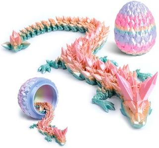 Flavery 3D Printed Dragon Egg - 12 inch Dragon in Gemstone Egg, Easter Basket Stuffers, Flexible Fidget Toy, Executive Desk Pet, Figure Decor, Easter Egg (Rainbow)