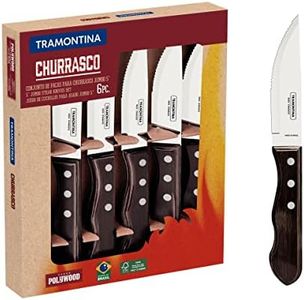 Tramontina Jumbo Steak Knife Set, Stainless Steel, Dishwasher Safe, Real Wood Handles, FSC (6 Pieces, Brown)