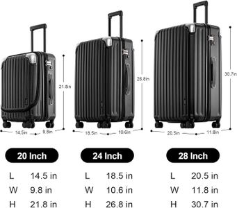 LEVEL8 3-Piece Luggage Set – Hardshell Spinner Suitcases with Laptop Compartment, Black (20/24/28”)