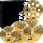 Meinl Cymbals HCS Expanded Cymbal Set (Video) Box Pack with 14 inch Hihat, 16 Trash Crash, 18 Crash, 20 Ride for Drum Kit (35,56-50,80cm) Traditional Finish Brass (HCS14161820)