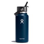 HYDRO FLASK - Water Bottle 946 ml (32 oz) - Vacuum Insulated Stainless Steel Water Bottle with Flex Straw Cap - BPA-Free - Wide Mouth - Indigo