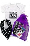 Funny Hip HOP Baby Gift Set Boys or Girls | Funny I Like Big Naps & I Cannot Lie | Rap Music Novelty Baby Grow, Bib + Extras - Unisex Baby Gifts, Newborn Gift | Baby Moo's (Baby Grow Size 3-6 Months)