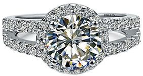 BESTTOHAVE Ladies Ring -925 Sterling Silver Luxury Unique Round Cut Simulated Diamonds CZ Halo Design Affordable Wedding Engagement Ring - Size K