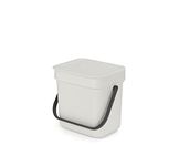 Brabantia - Sort & Go Waste Bin 3L - Small Recycling Bin - Stay Open Lid - Carry Handle - Easy to Clean - for Worktop or Under Kitchen Counter - Food Waste Caddy - Light Grey - 19 x 14 x 18 cm