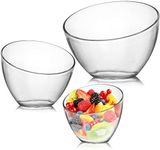 Lyellfe 3 Pack Angled Plastic Bowls, Clear Salad Serving Bowls, Thick Acrylic Candy Bowls for Parties in Assorted Sizes, Snack Bowl for Pasta, Candy, Chips, Fruit, Prep