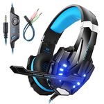 Mengshen 3.5mm Stereo Wired Gaming Headset Compatible for PC, PS4, PS5, Laptop, Xbox One, Mac, iPad, Switch Games Over Ear Headphones with Mic LED Light Noise Cancelling (Blue)