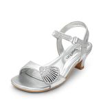 DREAM PAIRS Girls Sandals Ankle Strap Square Toe Low Heel Crysta Shell Wedding Party Flower Dress Shoes,Size 13 Little Kid,Silver,SDSD2420K