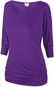 Match Women's 3/4 Sleeve Drape Top with Side Shirring (140 Light Purple,X-Large)