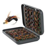 Fly Fishing Flies Kit, Dry Wet Fishing Flies 40/50/100pcs Handmade Fly Fishing Lures Assortment Kit Floating Baits for Bass Salmon Trout Streamers Nymphs with Free Tackle Box (50pcs-5 Types)