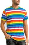 Funny World Mens Rainbow Striped Shirt Crewneck Short Sleeve Pride Month T Shirts, XXX-Large