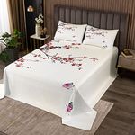 Homemissing Japanese Ukiyoe Quilted Coverlet Set Cherry Blossoms Quilted Bedspread for Kids Boys Girls Japanese Style Beige Butterfly Botanical 3Pcs Double Size