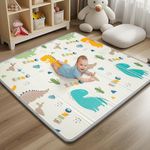 Foldable Baby Play Mat - PIGLOG 0.6inch Thick Waterproof Playpen Mat for Babies and Toddlers Kids, 50X50 Safe Foam Playmat for Tummy Time, Reversible Portable Baby Floor Mat for Infant,Dinosaur