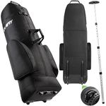 APTY Padded Golf Club Travel Bag with Adjustable Support Rod, Golf Luggage Case Cover with Wheels for Airline - Waterproof Coating Layer, 1200D Wear-Resistant Oxford