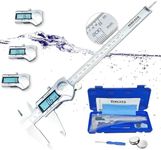 Digital Caliper Micrometer Measuring Tool - 8 Inch /200mm Stainless Steel Electronic Vernier Calipers, IP54 Waterproof Protection Accuracy Gauge Switch from Inch Metric Fraction with LCD Screen