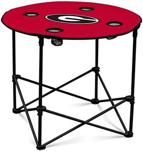 Logo Brands NCAA Georgia Bulldogs Round Tailgating Table – Portable with Foldable Legs, 4 Cup Holders, Powder-Coated Steel, and 27.6" Surface Diameter, Team Color