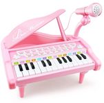Love&Mini Piano Keyboard Toy for Girls - 24 Keys Toddler Music Toy Instrument with Microphone, Pink Piano Toy for 3+ Years Old Girls Birthday Gift