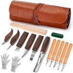 KERNOWO Woodworking PU Case Set, Wood Carving Kit with Deluxe PU Leather Case, Basswood Blocks for DIY Beginners and and Enthusiasts Gift Idea (15PCS)