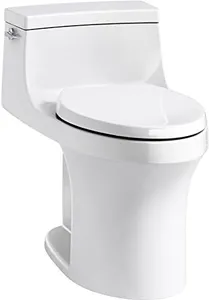 KOHLER K-5172-0 San Souci Comfort Height Compact Elongated 1.28 GPF Toilet with Aqua Piston Flushing Technology and Left-Hand Trip Lever