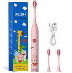 US1984 Sonic Electric Toothbrush for Kids with 5 Modes, 3 Brush Heads & Rechargeable Battery, Ultra Soft Nylon Bristles, IPX7 Waterproof, Electric Power Tooth brush (Pink)