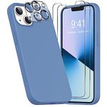 YATWIN [5 in 1 Designed for iPhone 13 Case with 2X Screen Protector + 2X Camera Lens Protector, Liquid Silicone Slim Soft Rubber Shockproof Phone Case Cover for iPhone 13 (6.1") - Midnight Blue