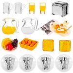 Cobee Miniature Dollhouse Breakfast Scene Set, 44 Pieces Mini Doll House Kitchen Accessories 1:12 Resin Mini Food Model Cake Topper for Dollhouse Decoration Pretend Play