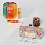 Dukhni Sandalia Attar Oil Set & Oud Bakhoor Variety Box with Burner 6 assorted Sandalwood based Perfume Oils | 20pc Arabic Bukhoor Incense & Burner | Islamic, Umrah Mubarak Gifts for men & women