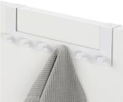 Navaris Over The Door Hanger Hooks - Over-Door Coat Rack with 6 Knobs for Doors with Flat Top up to 4cm Thick - Stainless Steel - White