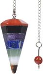 Justinstones 7 Chakra Gemstone Rock Crystal Hexagonal Pointed Reiki Chakra Pendant Pendulum