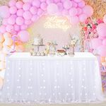 White Table Skirt 9FT for Baby Shower Tulle Table Skirt with LED Wedding Birthday Party Table Decortaions