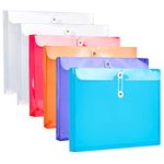 FANWU Plastic Letter Size Envelopes with Button & String Tie Closure, 1-1/6" Expansion, Side Load, Clear Poly Reusable File Folders Project Paper Documents Organizer for Office School Home