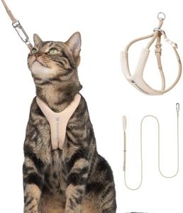 BuddyArmor Escape Proof Cat Harness and Leash Set, Adjustable Y Shape Cat Harness Quick Release Buckle Anti-Choke Soft Padded Cat Vest Harness Hands Free Rope Leash Set for Cats≤22lbs (Earth, L)