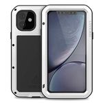 Bpowe for iPhone 11 Case,Super Shockproof Silicone Aluminum Metal Gorilla Glass Armor Tank Heavy Duty Sturdy Protector Cover Hard Case for iPhone 11 6.1" 2019 (White)