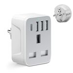 European to uk plug adapter,travel adapter UK to European Plug with 1*USB C & 3*USB A Ports,European Travel Adapter for Germany Spain France Turkey Greece Iceland(Type E/F) (Grey Travel adapter)