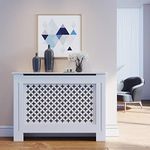 ELEGANT Radiator Covers Small Modern Cross Slat White Painted Cabinet Radiator Shelve for Living Room/Bedroom/Kitchen, MEDIUM