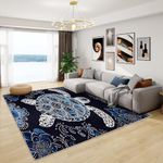 Turtle Rug Doormat - Sea Turtle Rug, Navy Blue Rugs for Living Room Bedroom, Washable Non Slip Soft Small Carpet, Patterned Area Rugs & Home Decor 60x90 cm